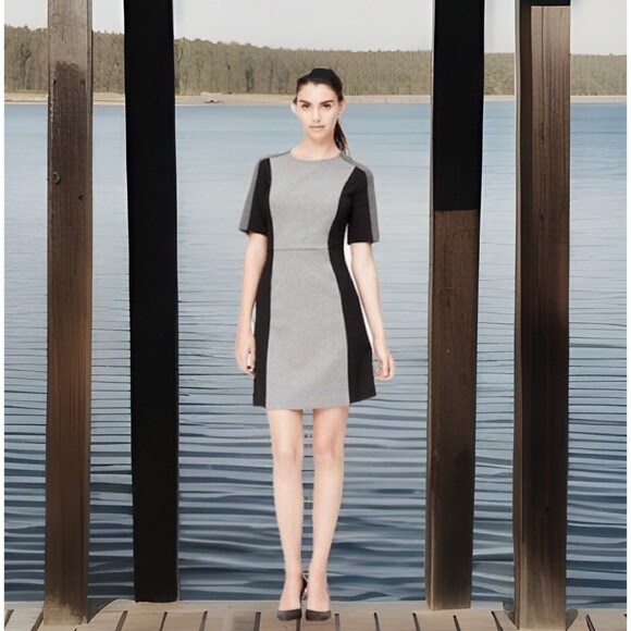 Chic J.Crew Factory Colorblock Ponte Dress Womens 2 Black Gray - Picture 2 of 4